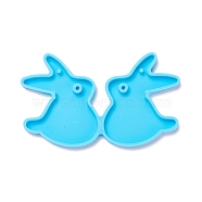 Rabbit DIY Pendant Silicone Molds, for Earring Making, Resin Casting Molds, For UV Resin, Epoxy Resin Jewelry Making, Deep Sky Blue, 43x72x4mm, Hole: 2~4.5mm, Inner Diameter: 40x33mm(DIY-I085-33)