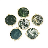 Natural Moss Agate Links connectors, with Golden Tone Brass Findings, Flat Round, 39~40x32.5~33x2~2.5mm, Hole: 1.8mm(G-L514-017A)