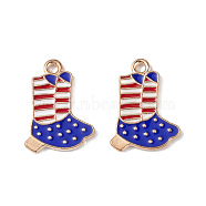 American Flag Style Alloy Enamel Pendants, Light Gold, Boots Charm, Blue, 19.5x14x1.5mm, Hole: 2mm(ENAM-K067-40)