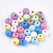 Dyed Natural Beech Wood Beads, Round, Mixed Color, 10x9mm, Hole: 2~2.5mm(X-WOOD-T015-42)