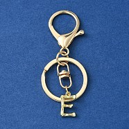 Alloy Initial Letter Charm Keychains, with Alloy Clasp, Golden, Letter E, 8.5cm(KEYC-YW00006-05)