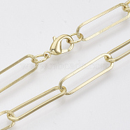 Brass Flat Oval Paperclip Chain Necklace Making, with Lobster Claw Clasps, Light Gold, 24.4 inch(62cm), Link: 22x6x1mm(MAK-S072-08B-LG)