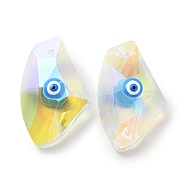 Transparent Glass Beads, with Enamel, Faceted, Polygon with Evil Eye Pattern, Deep Sky Blue, 23.5x38x13mm, Hole: 2mm(GLAA-F121-12E)