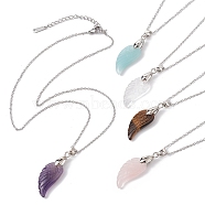 Natural Mixed Gemstone Wing Pendant Necklaces, with 304 Stainless Steel Cable Chains, 15.75 inch(40cm)(NJEW-JN04506)