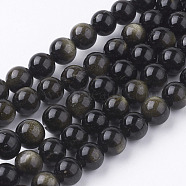 Natural Golden Sheen Obsidian Beads Strands, Round, 8mm, Hole: 1mm, about 48pcs/strand, 15.5 inch(G-C068-8mm-9)