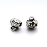 Tibetan Style Alloy Barrel Carved Flower Bail Beads Tube Bails, Loop Bails , Antique Silver, 10x8x7mm, Hole: 2mm(X-TIBEB-O004-48)