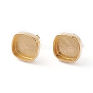 Brass Stud Earring Settings, with Ear Nuts/Earring Backs, Long-Lasting Plated, Square, Golden, Tray: 10x10mm, 12x12x2mm, Pin: 0.7mm(KK-I665-07G)