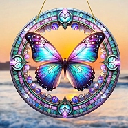 Flat Round Stained Acrylic Hanging Suncatchers, for Outdoor Garden Windows Decoration, Butterfly, Pendant: 150x3mm(PW-WG69601-06)