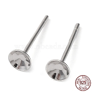 Rhodium Plated 925 Sterling Silver Stud Earring Findings, Flat Round Earring Settings, for Bead, with S925 Stamp, Real Platinum Plated, 12x4mm, Pin: 0.7mm(STER-E068-02B-P)