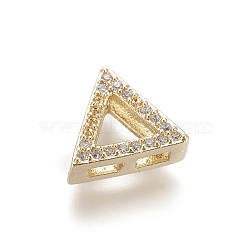 Brass Micro Pave Cubic Zirconia Slide Charms, Triangle, Clear, Golden, 9x10.5x4mm, Hole: 1.5x3~7mm(X-ZIRC-F102-43)