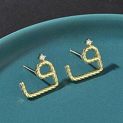 Twist Brass Micro Pave Clear Cubic Zirconia Stud Earrings, Rack Plating, Long-Lasting Plated, Cadmium Free & Lead Free, Real 18K Gold Plated, 15.5x15.5mm(EJEW-G452-05G)