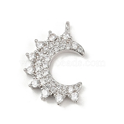 Brass Micro Pave Cubic Zirconia Pendants, Moon, Long-Lasting Plated, Cadmium Free & Lead Free, Rack Plating, Platinum, 23.5x15.5x3.5mm, Hole: 1.5mm(KK-M322-44P)