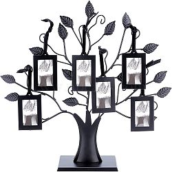Iron Family Tree Picture Frame Stand, with Glass Hanging Picture Frames and Polyester Findings, Tree, Black, 31.5x36x1.7cm(AJEW-WH0223-71)
