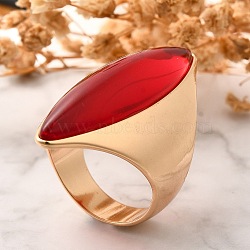 Resin Horse Eye Finger Rings, Golden Tone Alloy Statement Rings for Women, Crimson, US Size 8 1/2(18.5mm), Horse Eye: 37x13mm(RJEW-R006-01G-01)