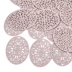 430 Stainless Steel Filigree Pendants, Spray Painted, Etched Metal Embellishments, Oval, Pink, 31x23.5x0.3mm, Hole: 1.8mm(X-STAS-T042-12E)