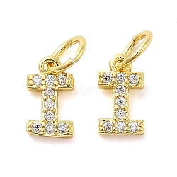 Brass Micro Pave Cubic Zirconia Pendants, with Jump Ring, Letter I, 8.5x4.5x1.5mm, Hole: 3.6mm(KK-M273-02G-I)