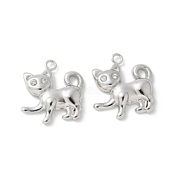 304 Stainless Steel Rhinestone Pendants, Cat Shape Charms, Stainless Steel Color, 16.5x16x3.5mm, Hole: 1.6mm(STAS-Z122-47P)