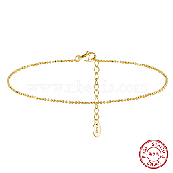 925 Sterling Silver Ball Chain Anklet, Real 14K Gold Plated, 8-5/8 inch(21.8cm)(AJEW-Z029-18G)