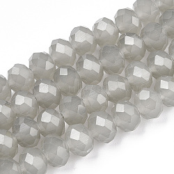 Glass Beads Strands, Imitation Jade, Faceted, Rondelle, Silver, 8x6mm, Hole: 1mm, about 63~65pcs/strand, 39~40cm(EGLA-A034-J8mm-D10)