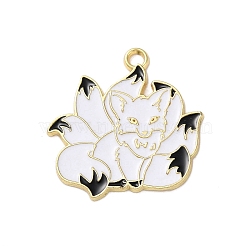 Alloy Enamel Pendants, Golden, Nine-tailed Fox Charm, Black, 28x27x1.2mm, Hole: 1.5mm(ENAM-I059-A-01)