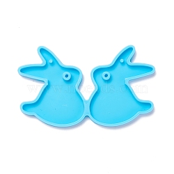 Rabbit DIY Pendant Silicone Molds, for Earring Making, Resin Casting Molds, For UV Resin, Epoxy Resin Jewelry Making, Deep Sky Blue, 43x72x4mm, Hole: 2~4.5mm, Inner Diameter: 40x33mm(DIY-I085-33)