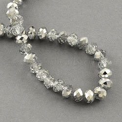 Half Plated Faceted Rondelle Glass Bead Strands, Silver, 2x2mm, Hole: 0.8mm, about 168~170pcs/strand(X-EGLA-S095-2mm-03)