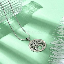 304 Stainless Steel Crystal Rhinestone Tree of Life Pendant Necklaces for Women, Stainless Steel Color, 17.60 inch(44.7cm)(NJEW-P327-03P)