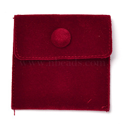 Square Velvet Jewelry Bags, with Snap Fastener, Dark Red, 6.7~7.3x6.7~7.3x0.95cm(TP-B001-01A-01)