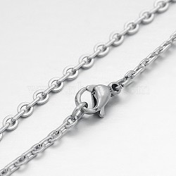 Tarnish Resistant 304 Stainless Steel Rolo Chain Necklaces, with Lobster Claw Clasps, Stainless Steel Color, 17.3 inch(43.9cm), 0.6mm(STAS-O057-B-03)