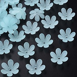 Transparent Acrylic Beads, Frosted, Flower, Cyan, 20.5x18.5x6.5mm, Hole: 2mm, about 857pcs/500g(MACR-S373-107-D04)