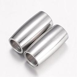 304 Stainless Steel Magnetic Clasps with Glue-in Ends, Barrel, Stainless Steel Color, 9x4.5mm, Hole: 2.8mm(STAS-G071-44P)