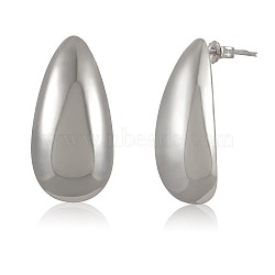 Brass Teardrop Stud Earrings for Women, Platinum, 26.7x13mm, Pin: 0.7mm(JE1090B)