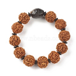 Mala Beads Bracelet, Round Natural Rudraksha Beaded Stretch Bracelet for Women, with Plastic Beads, Sienna, Inner Diameter: 2-1/2 inch(6.5cm)(BJEW-P291-05)