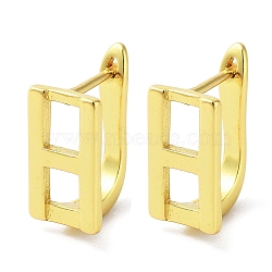 Brass Letter Stud Earrings for Women, Lead Free & Cadmium Free, Real 18K Gold Plated, Letter H, 15x7.5mm(EJEW-A038-01H-G)