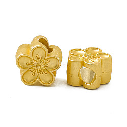 Rack Plating Alloy European Beads, Large Hole Beads, Cadmium Free & Nickel Free & Lead Free, Flower, Matte Gold Color, 10x6.4mm, Hole: 4mm(PALLOY-M202-07MG)
