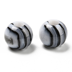 Opaque Resin Two Tone European Beads, Large Hole Imitaion Agate Beads, Rondelle, Black, 14x12mm, Hole: 5mm(RESI-D070-04)