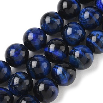 Natural Tiger Eye Bead Strands, Round, Dyed & Heated, Dark Blue, 14mm, Hole: 1.2mm, about 28pcs/strand, 15.35 inch(39cm)