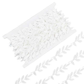15 Yards Polyester Leaf Lace Trim, Leaf Ribbon for Gift Wrapping, Garment Decoration, White, 1 inch(25mm)