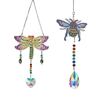 2 Sets 2 Style DIY Diamond Painting Wind Chime Kits, with Diamond Painting Bag, Rhinestones, Mixed Shape, Mixed Color, 1 set/style 
