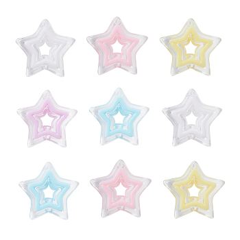 50Pcs Transparent Acrylic Beads, Bead in Bead, Star, Mixed Color, 21.5x22x6mm, Hole: 3mm