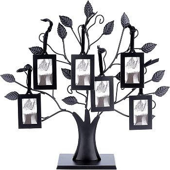 Iron Family Tree Picture Frame Stand, with Glass Hanging Picture Frames and Polyester Findings, Tree, Black, 31.5x36x1.7cm