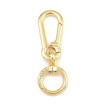 Brass Swivel Clasps, with Brass Spring Gate Rings, Rack Plating, Long-Lasting Plated, Lead Free & Cadmium Free, Real 18K Gold Plated, 76x25x8mm, Hole: 17mm