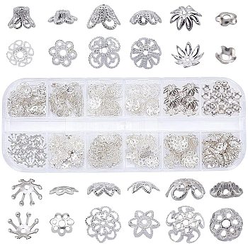 Iron & Brass & Alloy Bead Caps, Flower, Silver, 130x50x15mm, 240pcs/box