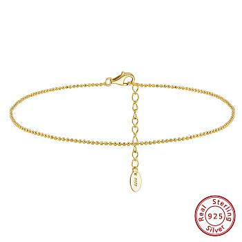 925 Sterling Silver Ball Chain Anklet, Real 14K Gold Plated, 8-5/8 inch(21.8cm)