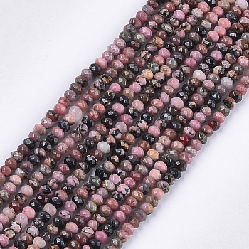 Natural Rhodonite Beads Strands, Faceted, Rondelle, 3.5~4x2.5~3mm, Hole: 1mm, about 120~122pcs/strand, 14.9 inch~15.1 inch