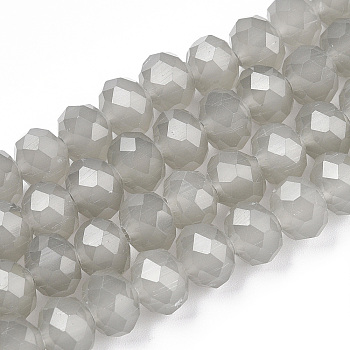 Glass Beads Strands, Imitation Jade, Faceted, Rondelle, Silver, 8x6mm, Hole: 1mm, about 65~68pcs/strand, 15.7~16.1 inch(40~41cm)