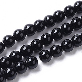 Natural Agate Beads Strands, Dyed, Round, Black, 4mm, Hole: 0.8mm, about 94pcs/strand, 15.75 inch(40cm)