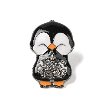 Zinc Alloy Rhinestone Brooches, Enamel Pins, Penguin, Black, 31.5x20x5.5mm