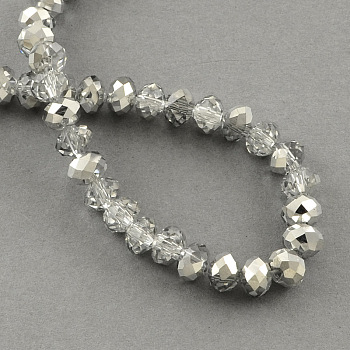 Half Plated Faceted Rondelle Glass Bead Strands, Silver, 2x2mm, Hole: 0.8mm, about 168~170pcs/strand
