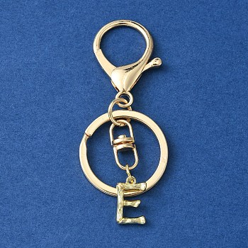 Alloy Initial Letter Charm Keychains, with Alloy Clasp, Golden, Letter E, 8.5cm